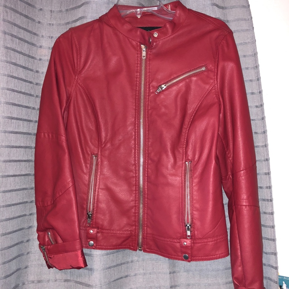 Red faux leather jacket